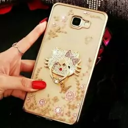 Softcase Luxury TPU FLOWER With Ring Samsung Galaxy C9 Pro Gold 2